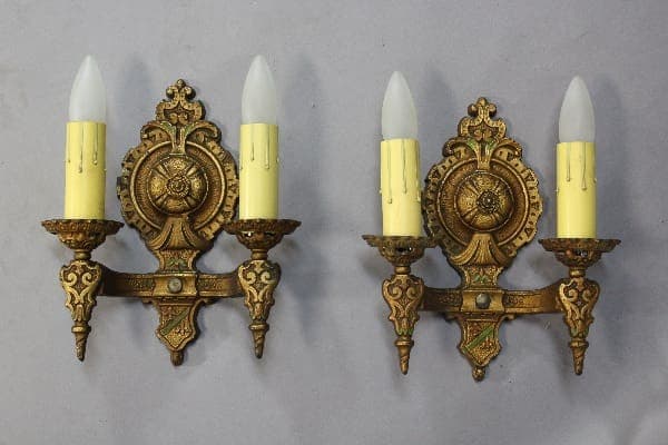 9967. Pair Of Double Polychrome Spanish Revival Sconces