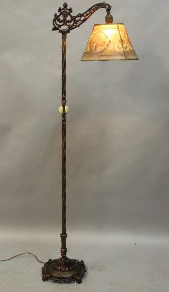 16057. Antique 1920’s Bridge Lamp With Metal Mesh Shade