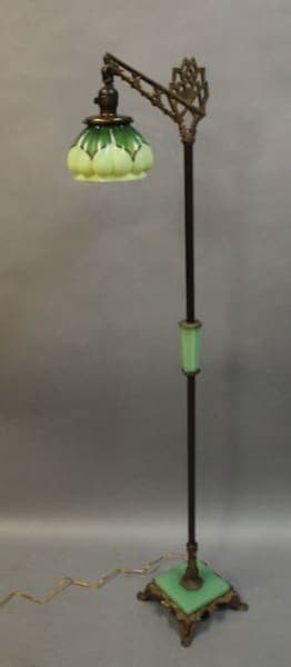 16155. Circa 1920’s Bridge Lamp With Green Glass Shade