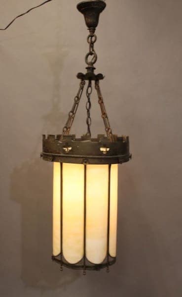 16390. Brass Pendant With Original Glass Circa 1920’s
