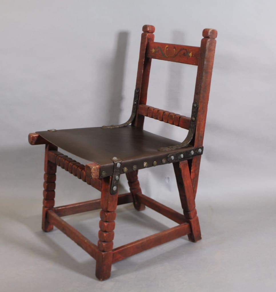 17448. Rare 1920’s Monterey Sling Leather Chair With Original Red Finish