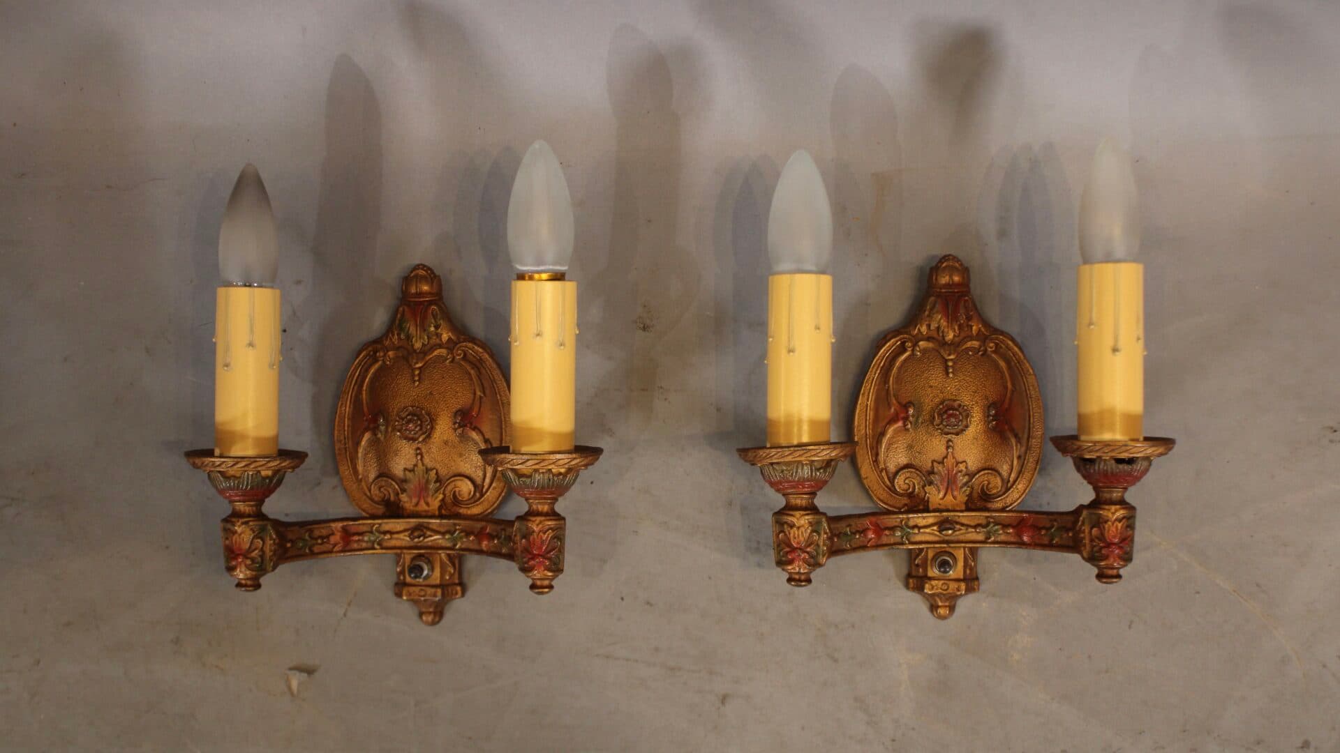 39818. Pair Of Original Double 1920’s Polychrome Sconces