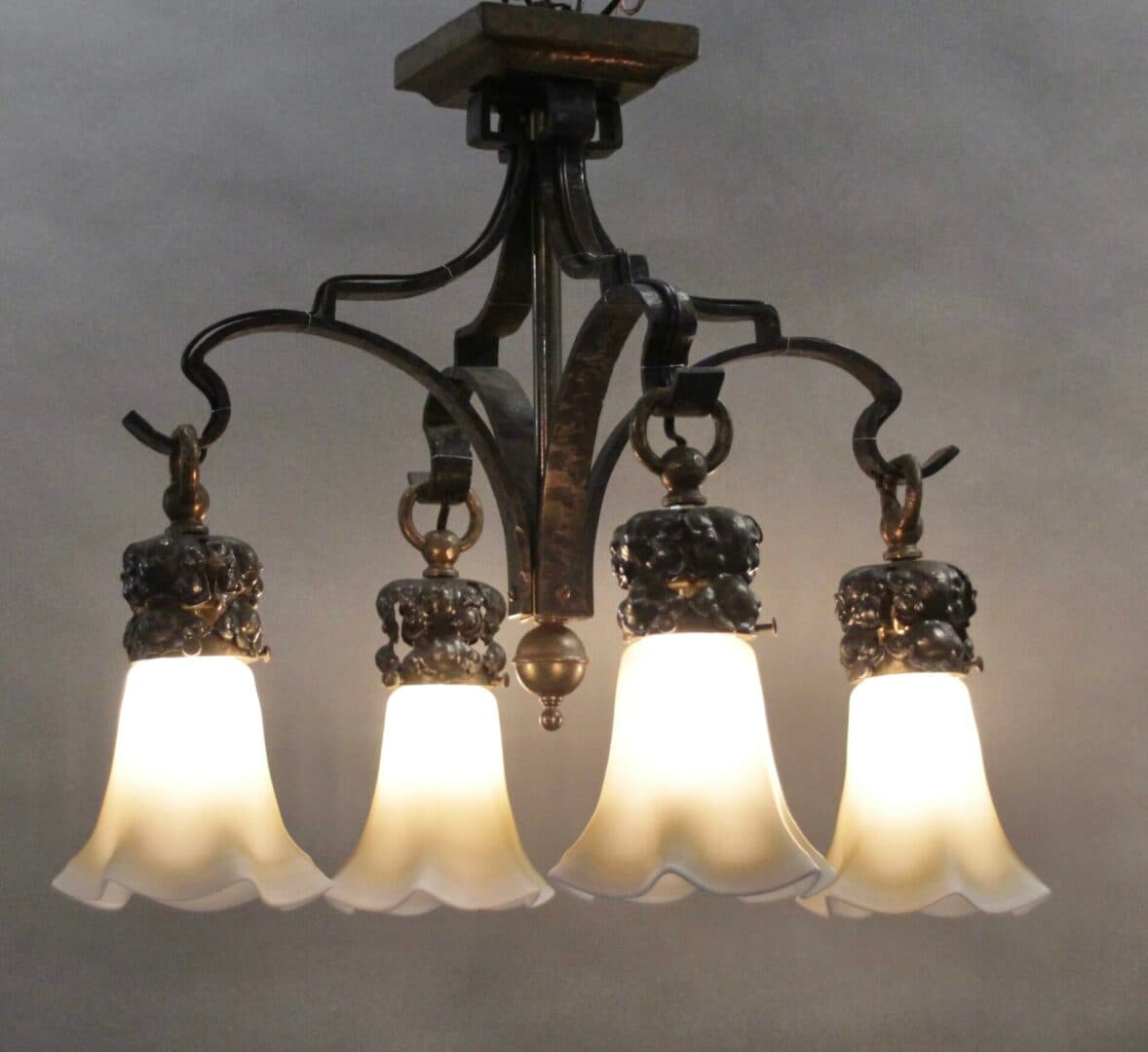 40640. Arts And Crafts 1910 Chandelier With Four Shades