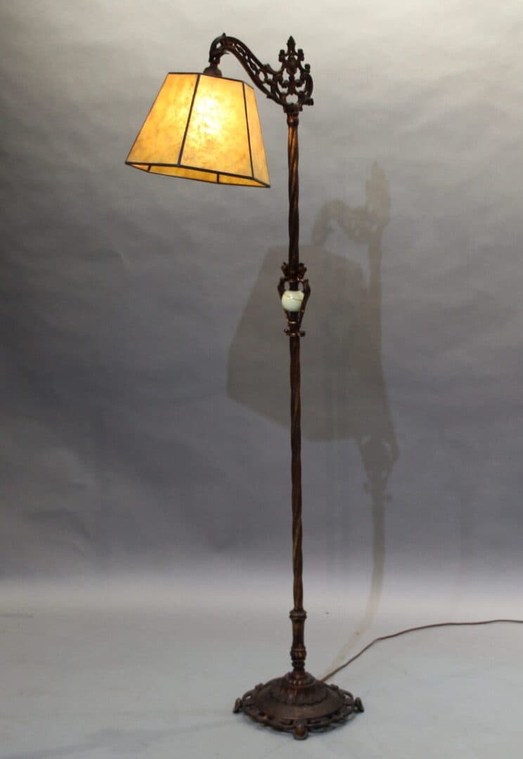 17653. HOLD 1920’s Bridge Lamp With Mica Shade