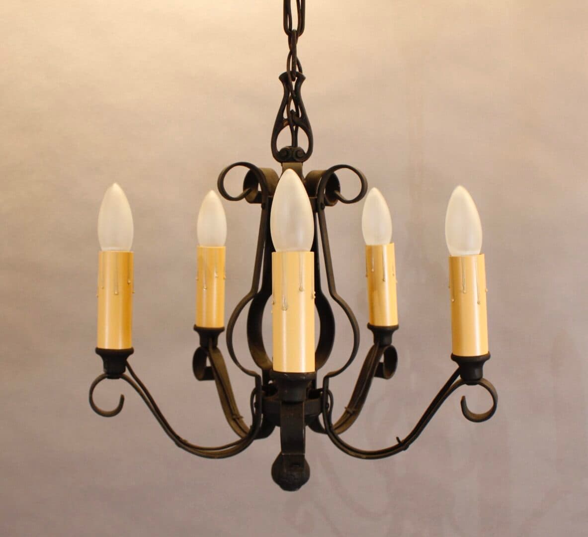 39836. Spanish Revival 1920’s Chandelier With Simple Lights