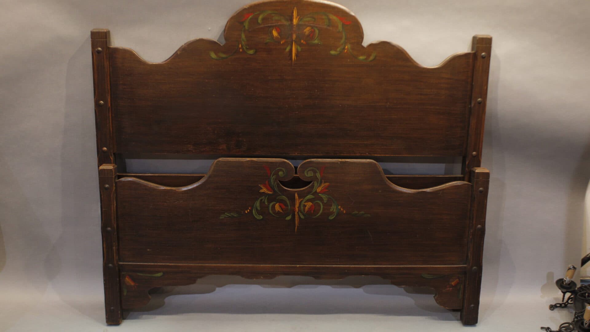 17797. Spanish Revival All Original Double Hand Painted 1920’s Bed