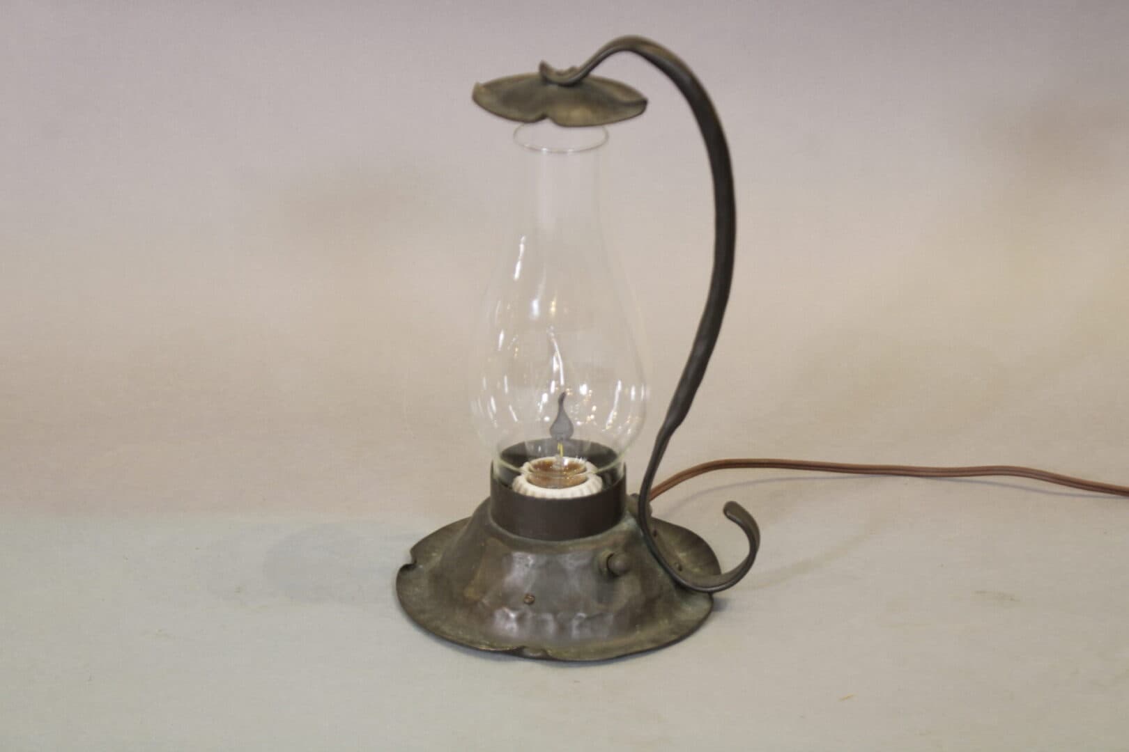 40695. 1920’s Monterey Rancho Period Table Lamp With Hurricane