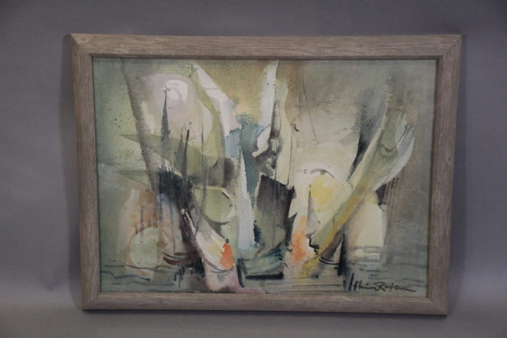 41354. Abstract Mid Century Watercolor By Heinz Rosien Dated 1967