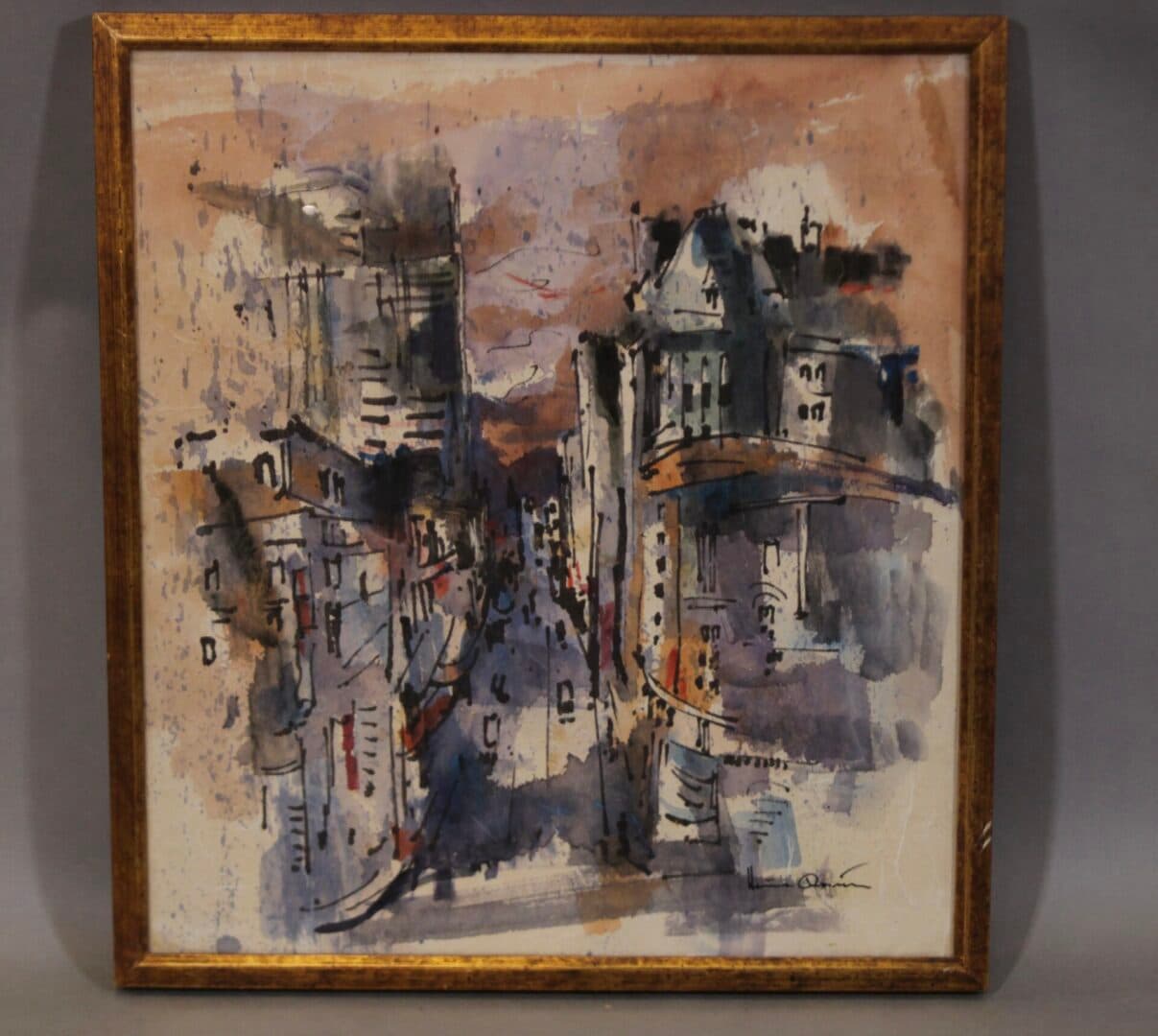 41352. Cityscape Watercolor By Heinz Rosien dated 1965