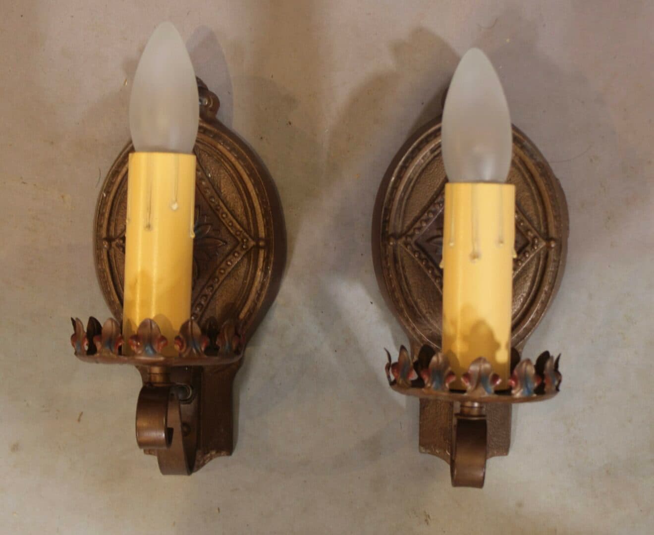 41278. Pair Of 1920’s Polychrome Single Sconces