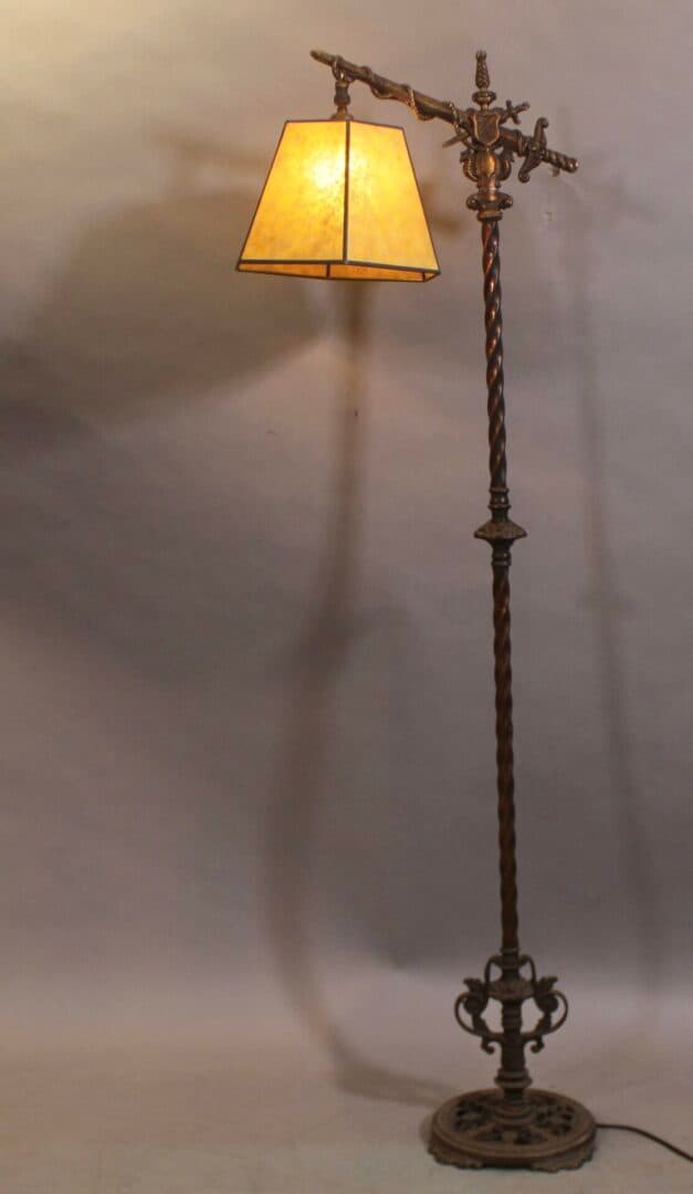 41422. Spanish Revival 1920’s Bridge Lamp With Mica Shade