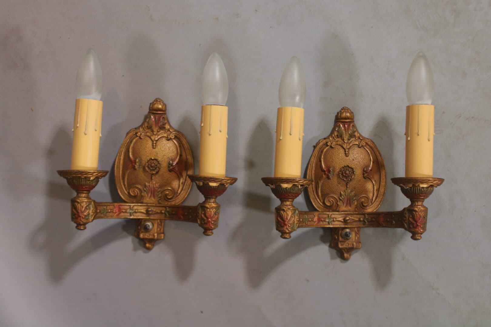 41497. Pair Of 1920’s Polychrome Sconces