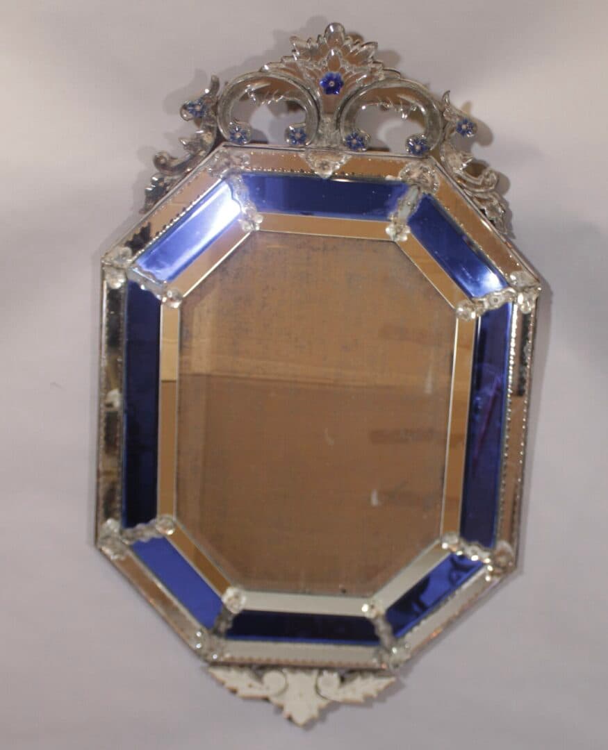 41532. 1920’s Venetian Mirror With Cobalt Blue Glass,