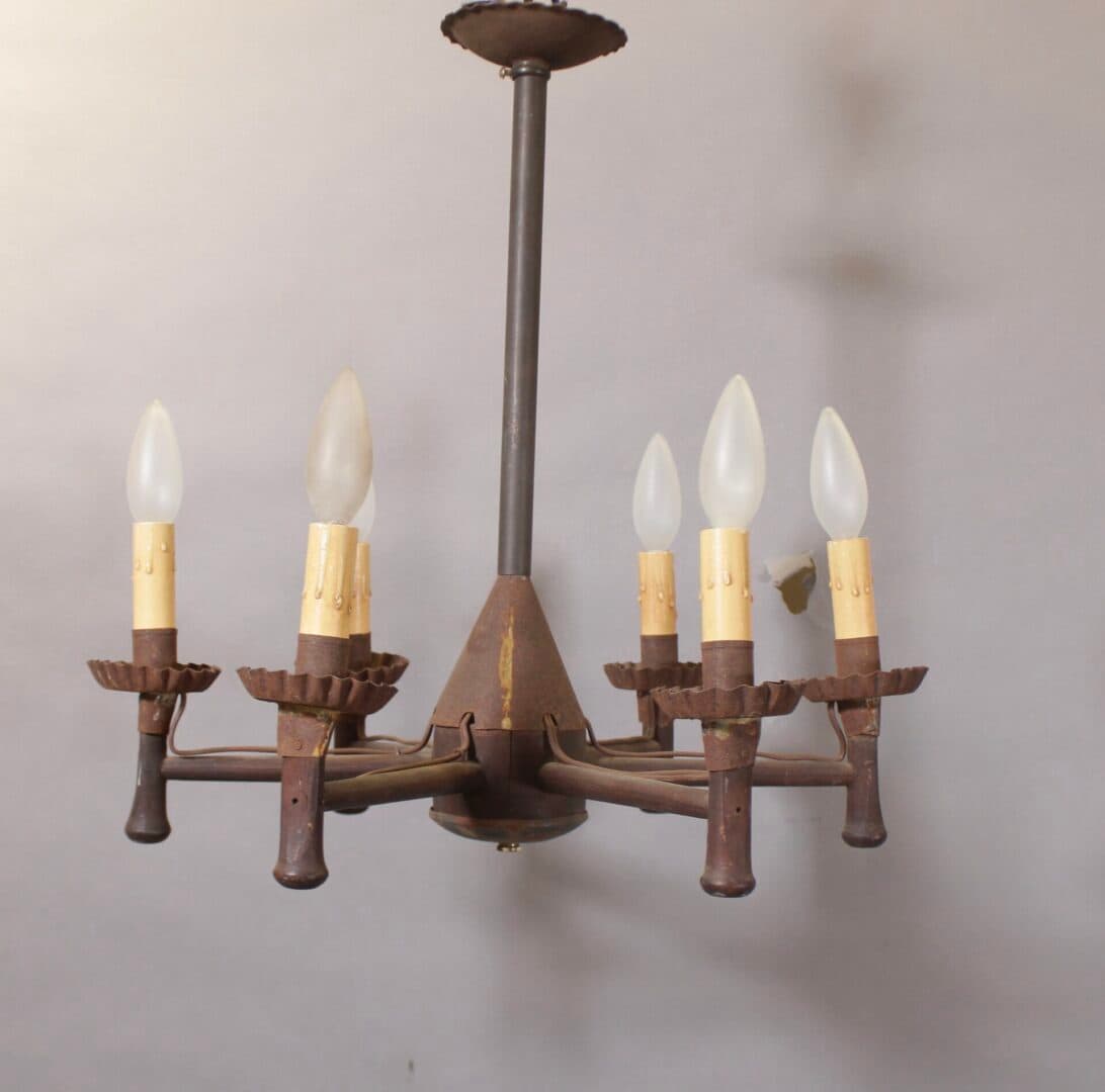 41531. Tin 1920’s Iron Chandelier