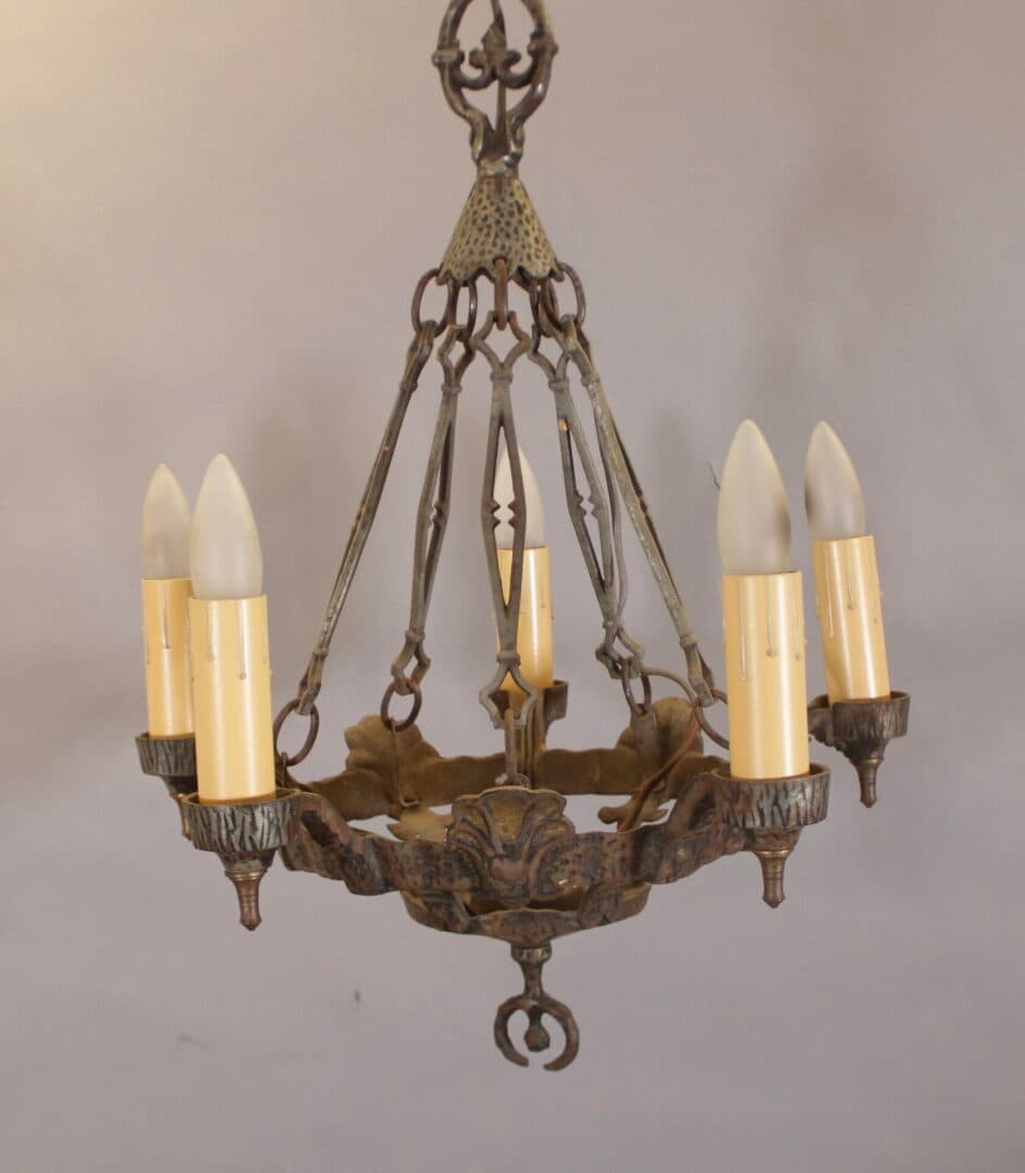 41729. Spanish Revival 1920’s Chandelier With Five Lights