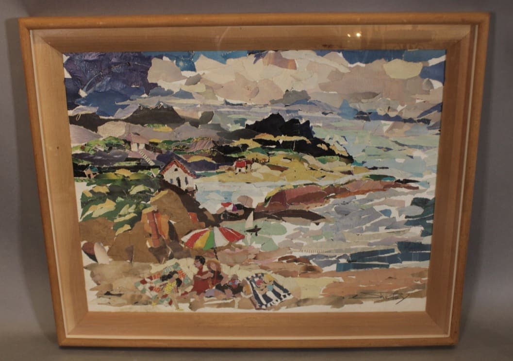 41637. Seascape Collage Signed Shirley