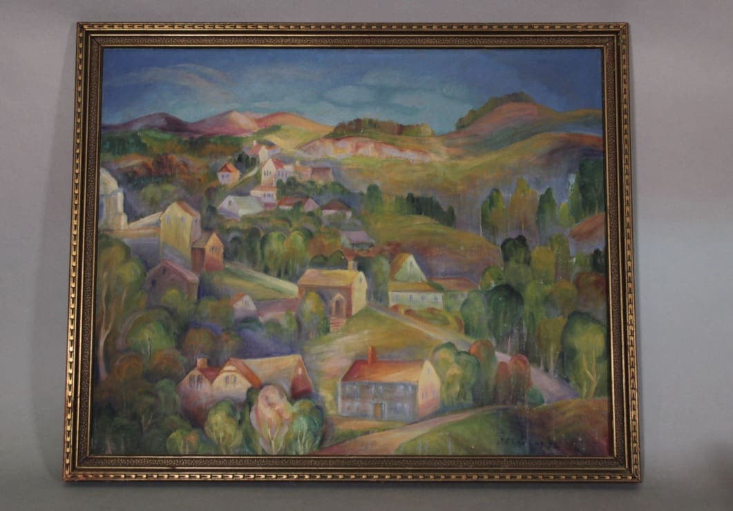 42251. Primitive 1930’s Landcape Signed by J F Chenning
