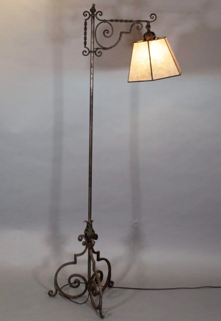 42084. Spanish Revival 1920’s Floor Lamp With Elaborate Iron Base