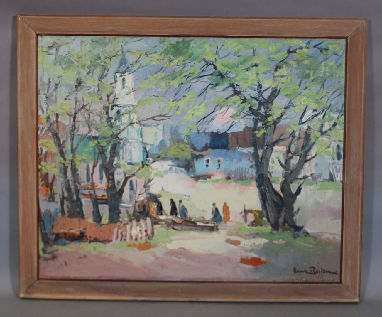 42306. Charming Oil Painting of Village Scene By Heinz Rosien