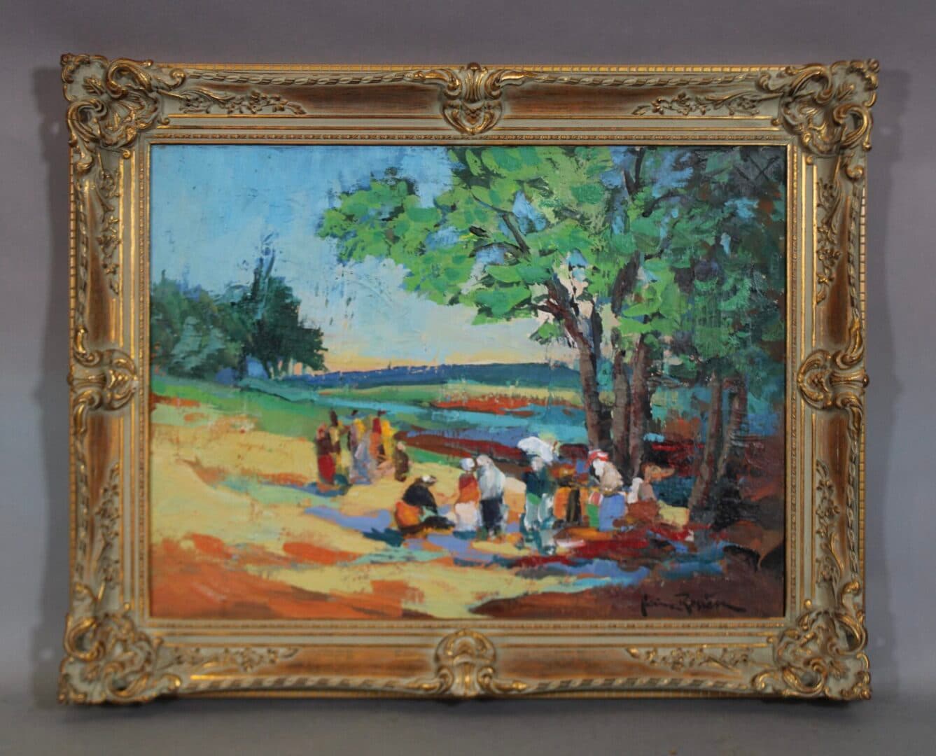 42345. Signed Heinz Rosien Impressionistic Oil Painting In Ornate Gilt Frame