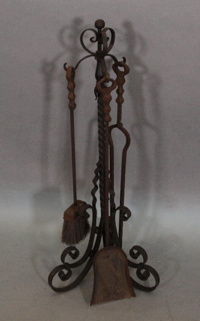 42456. Spanish Revival 1920’s Wrought Iron Fire Tool Set