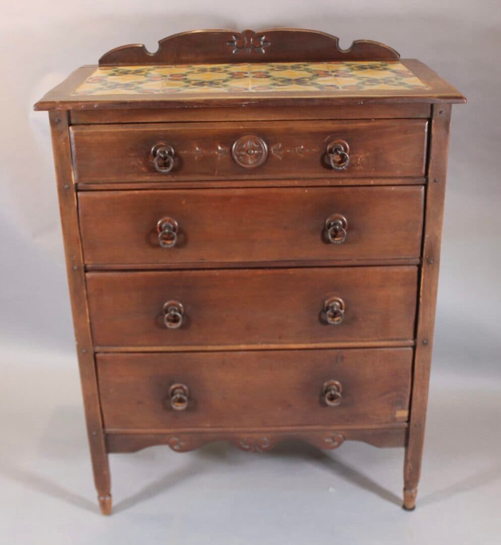 42545. Spanish Revival 1920’s High Boy With Tiled Top