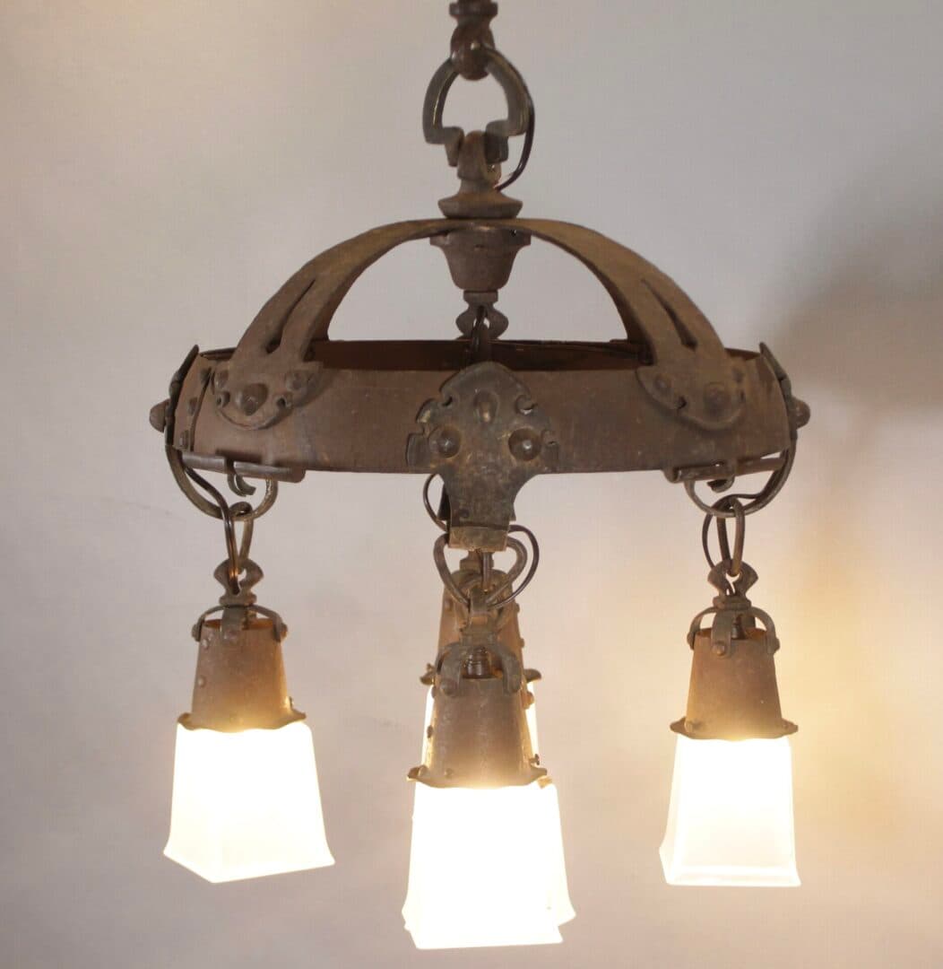 42641. Turn Of The Century Wrought Iron Chandelier With Five Lights