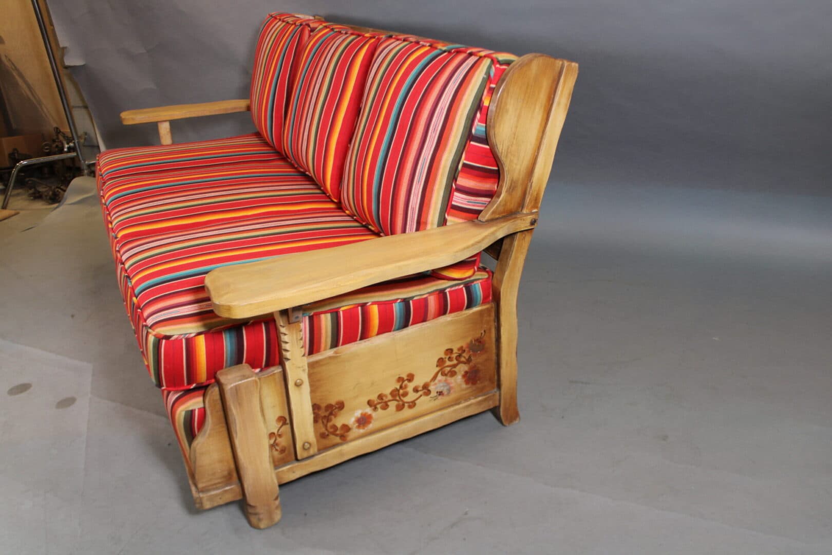 42951. 1920’s Hand Painted Coronado Sofa With Serape Style Fabric