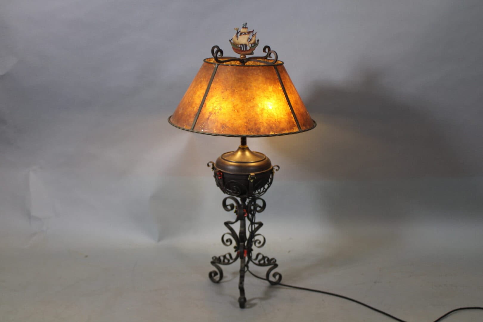 42949. Classic Spanish Revival 1920’s Table Lamp With Galleon Finial