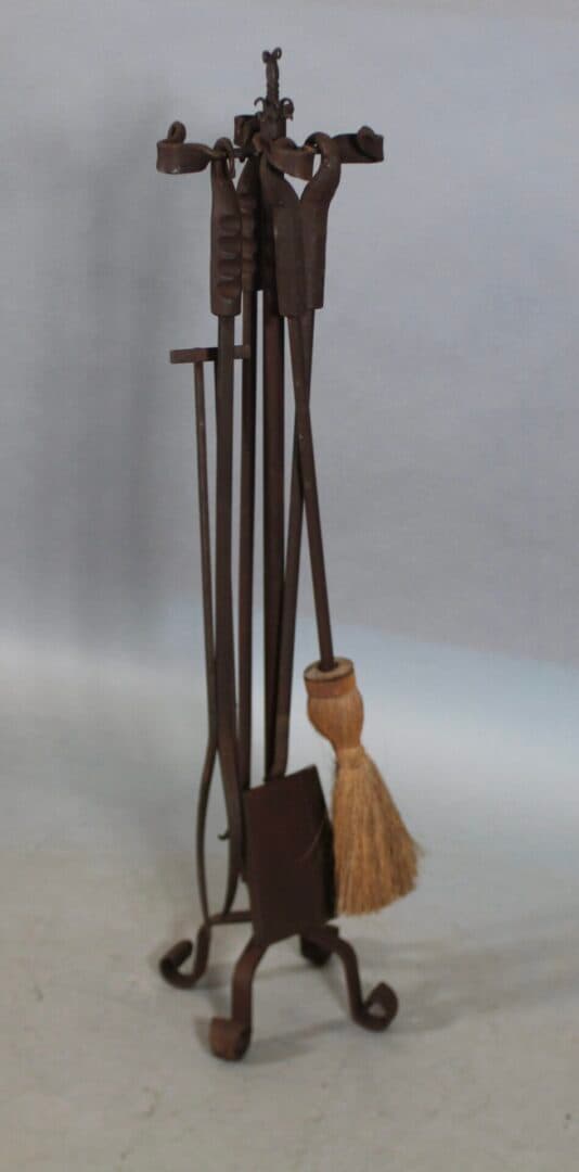 43445. Spanish Revival Wrought Iron Fire Tool Set
