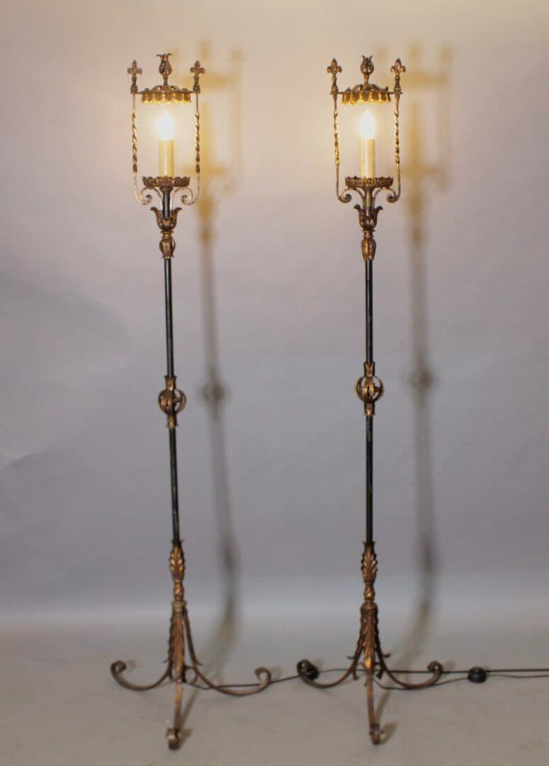 43456. Pair of 1920’s torchieres with original finish.