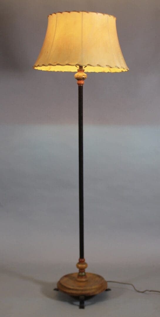 43836. Monterey Period Floor Lamp With Original Base And Raw Hide Shade