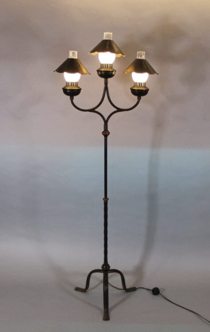 43715. Rare 1920’s Monterey Three Light Floor Lamp