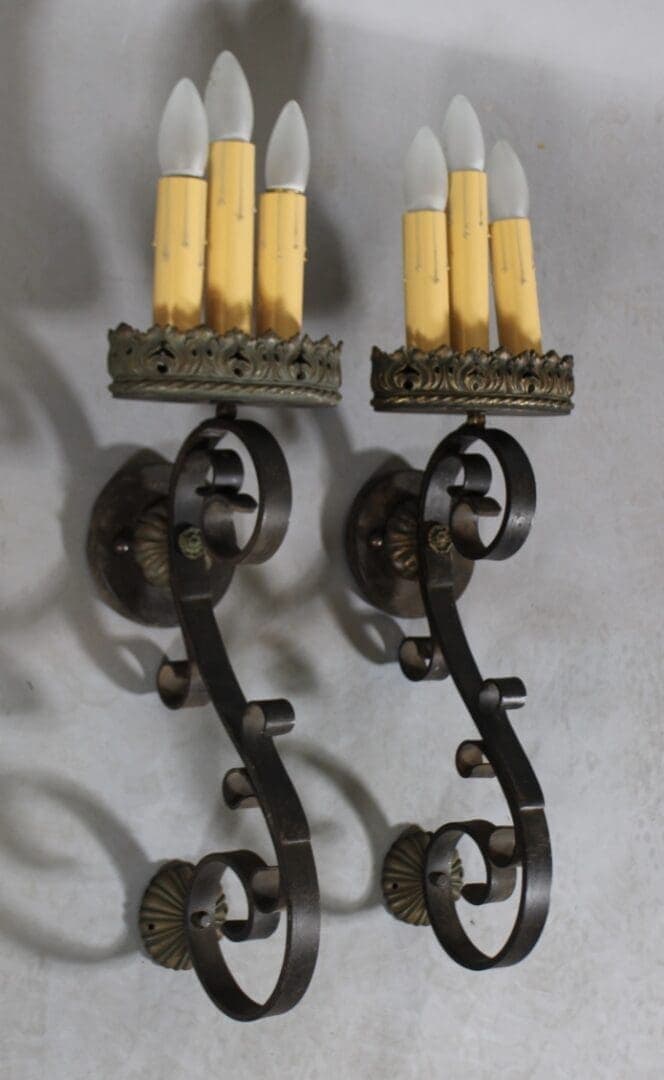 43842. Pair Of Exceptional Double Bracket Sconces With Three Lights