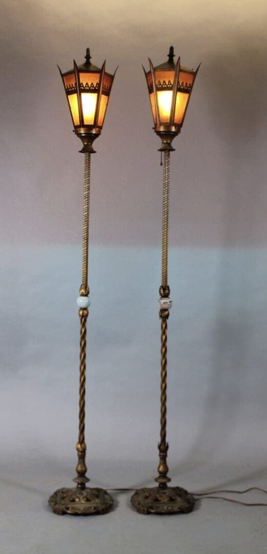 43829. Pair Of 1920’s Spanish Revival Torchieres With Original Glass