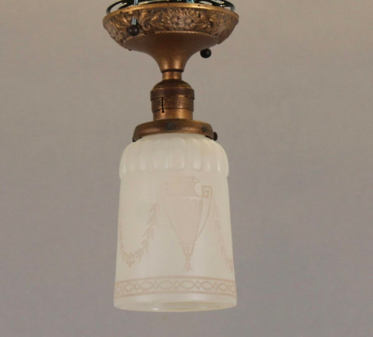 44427. 1 of 3 Turn Of The Century Ceiling Mount Pendant With Original Glass