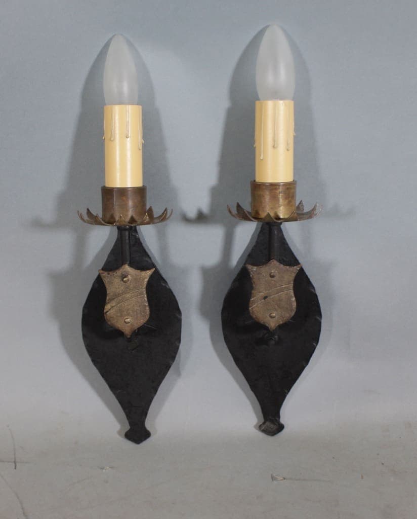 45012. Pair of 1920’s Single Sconce With Crest