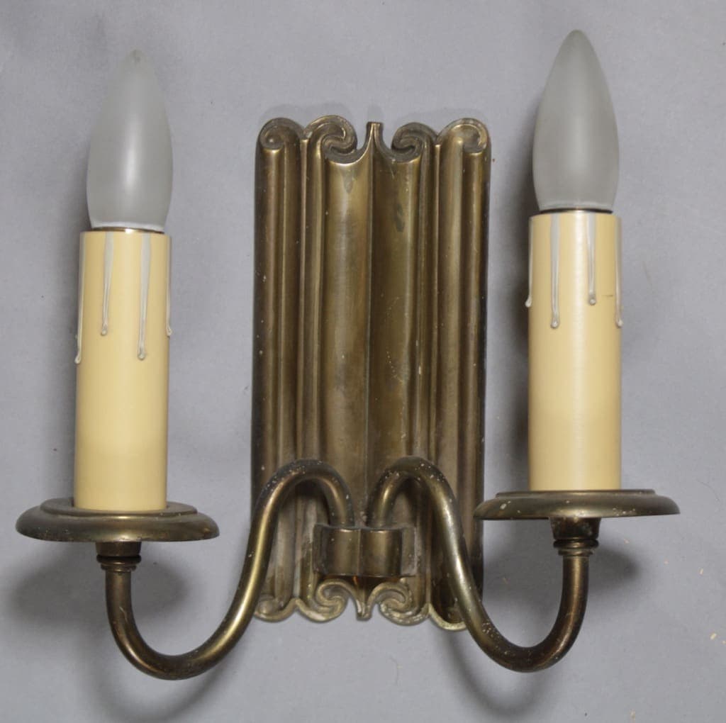 44971. 1 of 4 Brass Sconce With Linen Fold Pattern