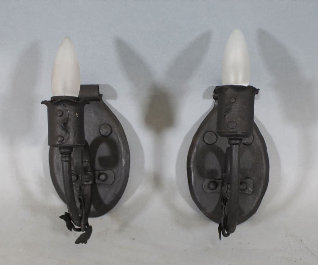 45031. Pair Of Simple 1920’s Single Wrought Iron Sconce