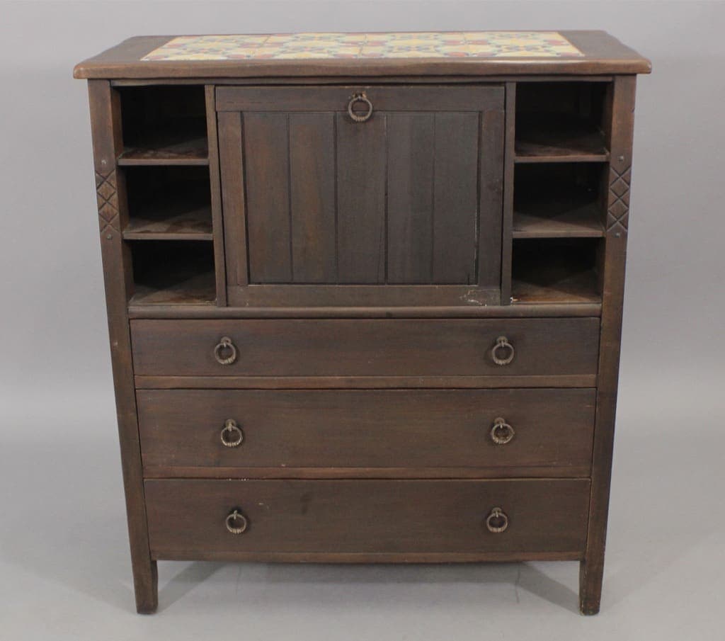 45921. Rare Monterey Period Tiled Top Secretary