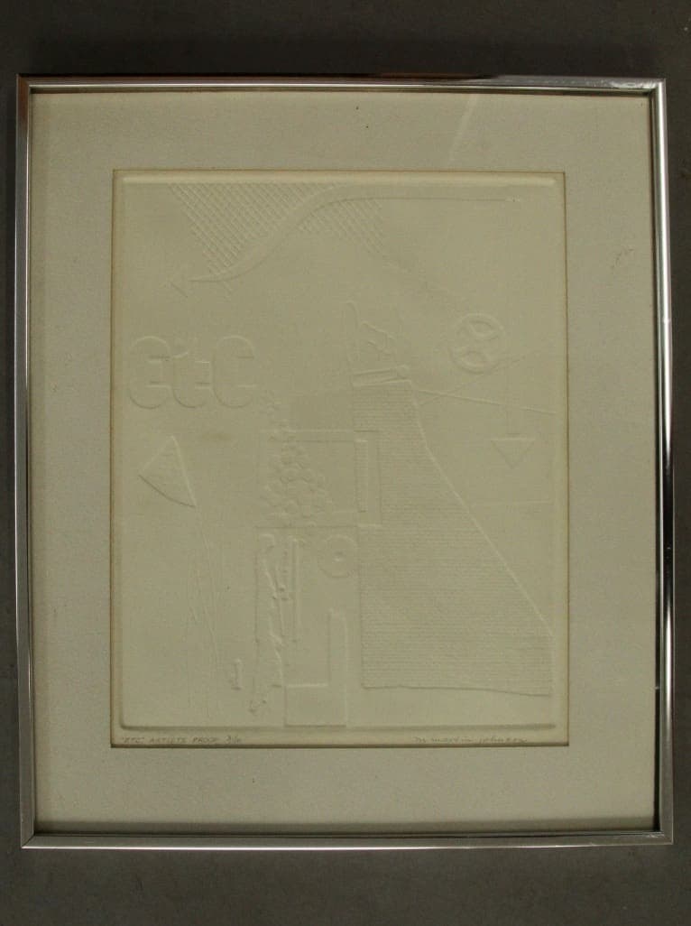 Framed white embossed abstract artwork