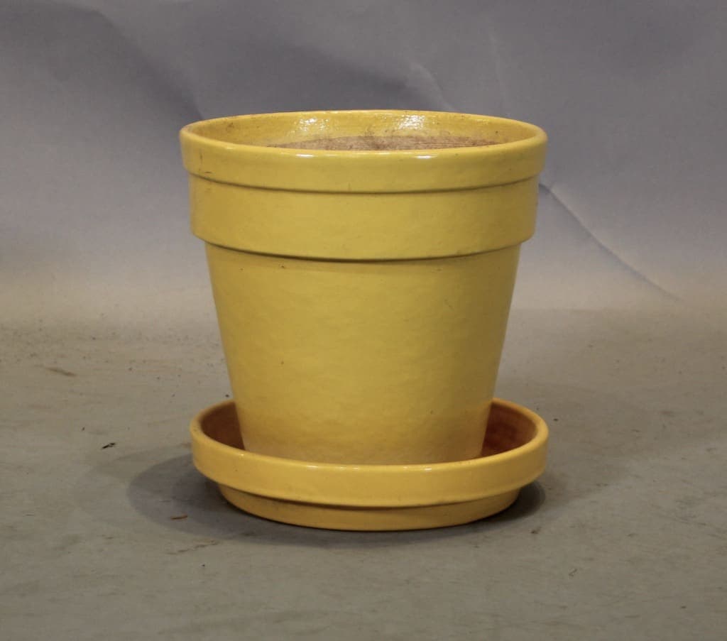 47346. Yellow Pacific 1920’s Pottery Planter With Saucer