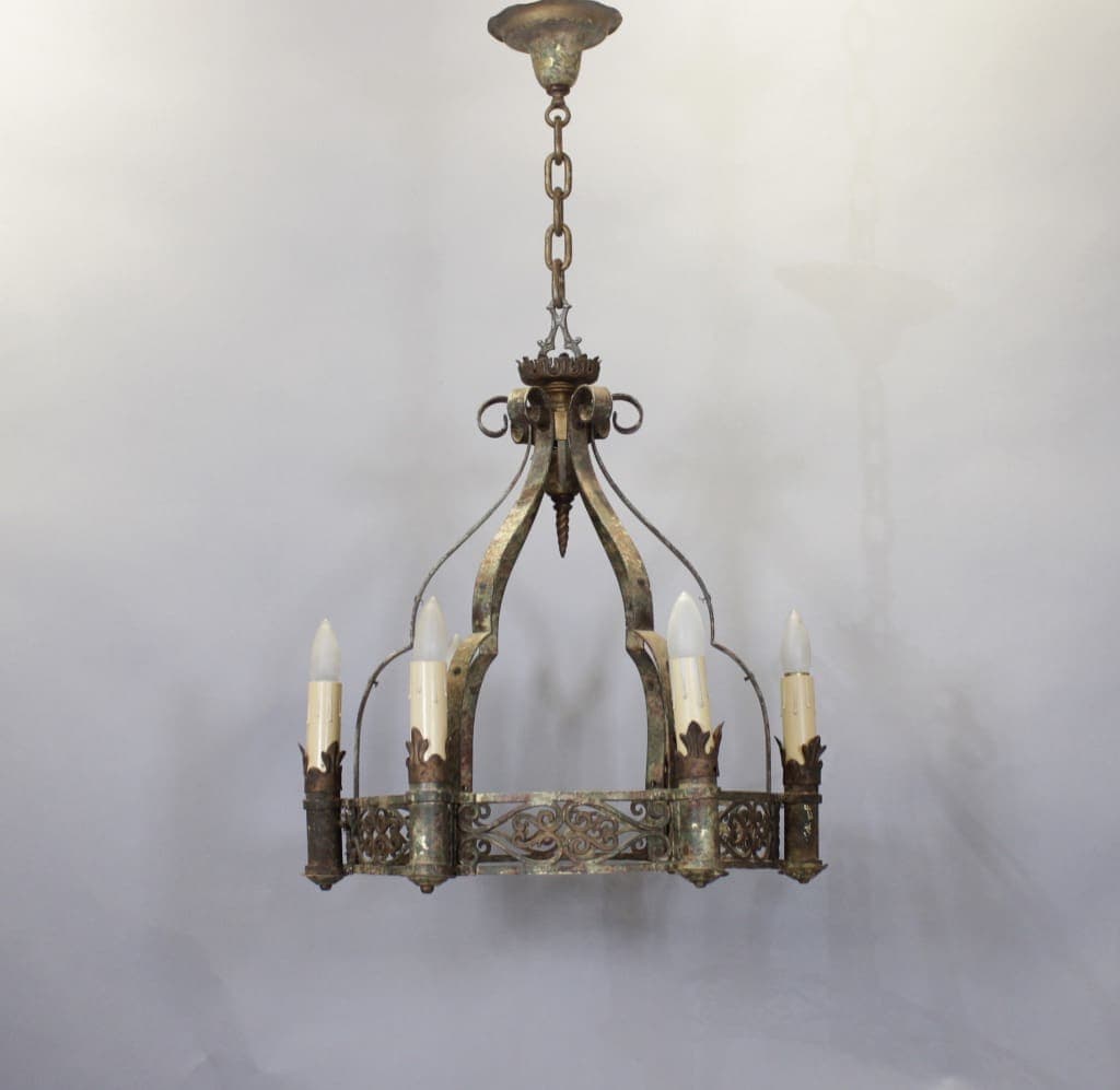 47658. Beautiful 1920’s Spanis Revival Chandelier With Acanthus Motif