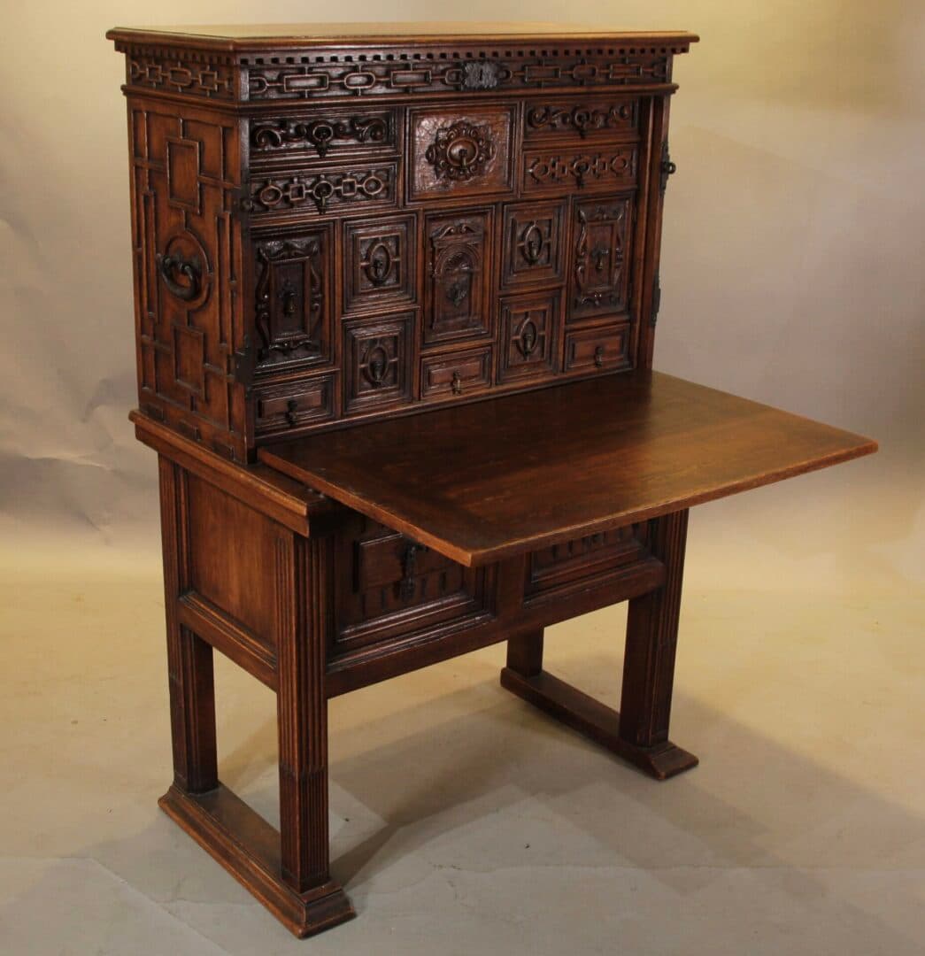 47111. 1920’S Spanish Walnut Vargueno Writing Cabinet