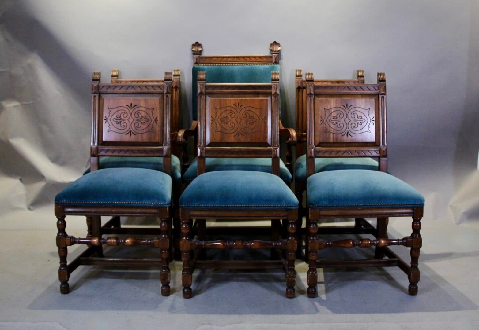 47596. Spanish Revival 1920’s Set Of 6 Dining Room Chairs