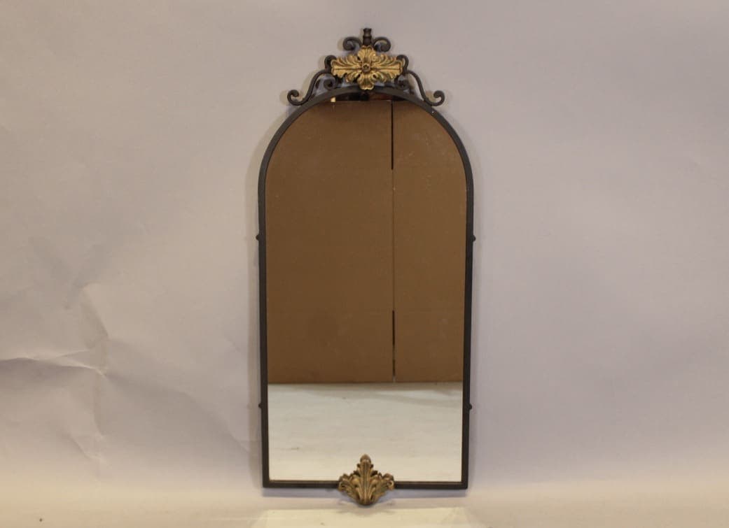 47509. Spanish Revival 1920’s Iron Mirror With Floral Detailing