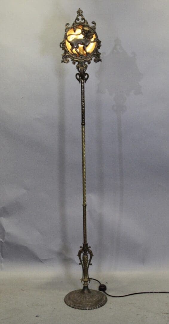 47640. Spanish Revival 1920’s Torchiere With Rampant Lion Att. to Oscar Bach