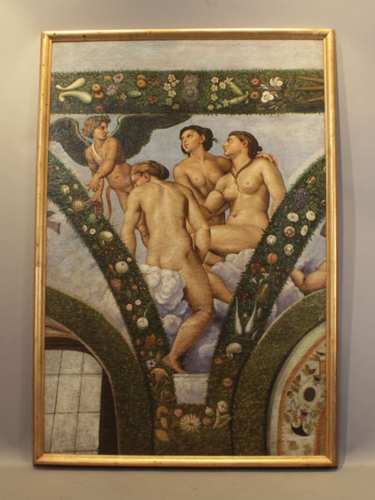 48129. 20th Century Large Oil copy of Raphael’s Fresco Cupid And The Three Graces