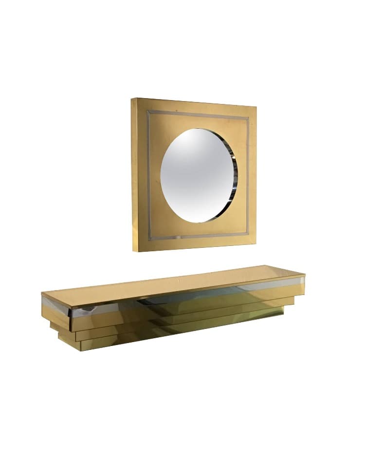 Brass and Chrome Wall-Mounted Console and Mirror by Curtis Jere
