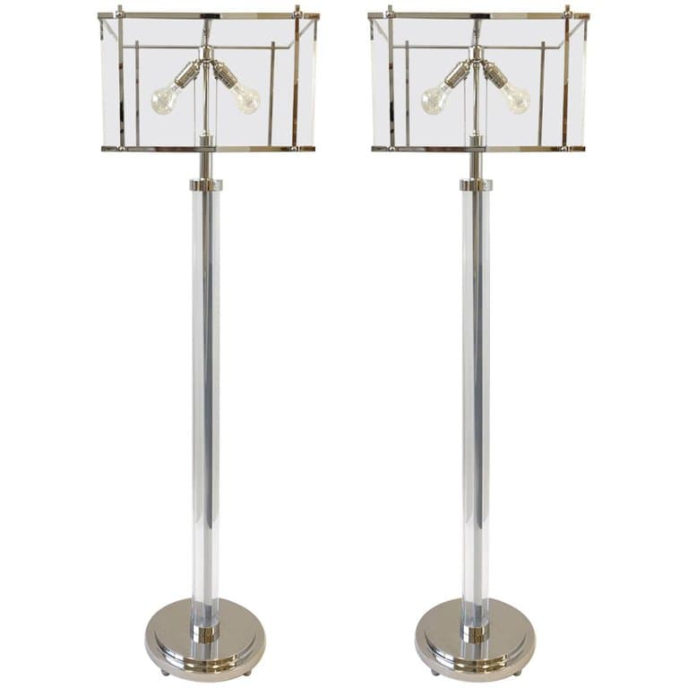 Pair of Polish Nickel and Acrylic Floor Lamps by Charles Hollis Jones